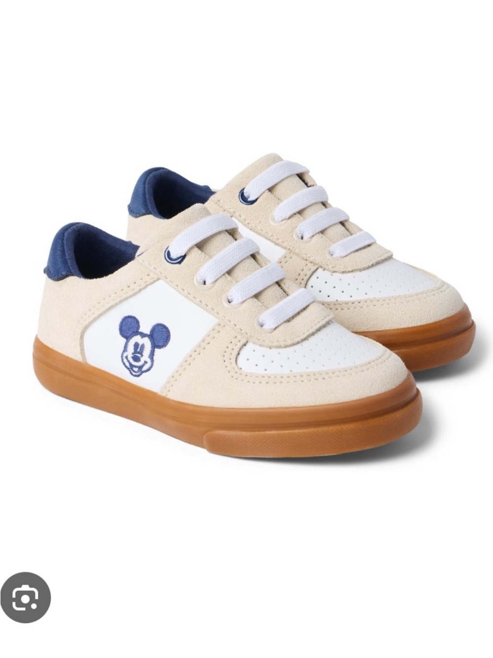 Janie and Jack x Disney Kids White and Navy Mickey Accent Leather Sneaker Size9